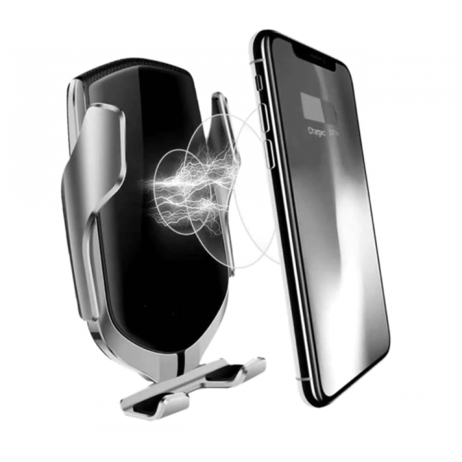 Incarcator Wireless Auto Universal, The Phone Closet, Cu Senzor Inteligent, Suport Smart Fast Charger 10w Clema Prindere Ventilatie Argintiu Silver