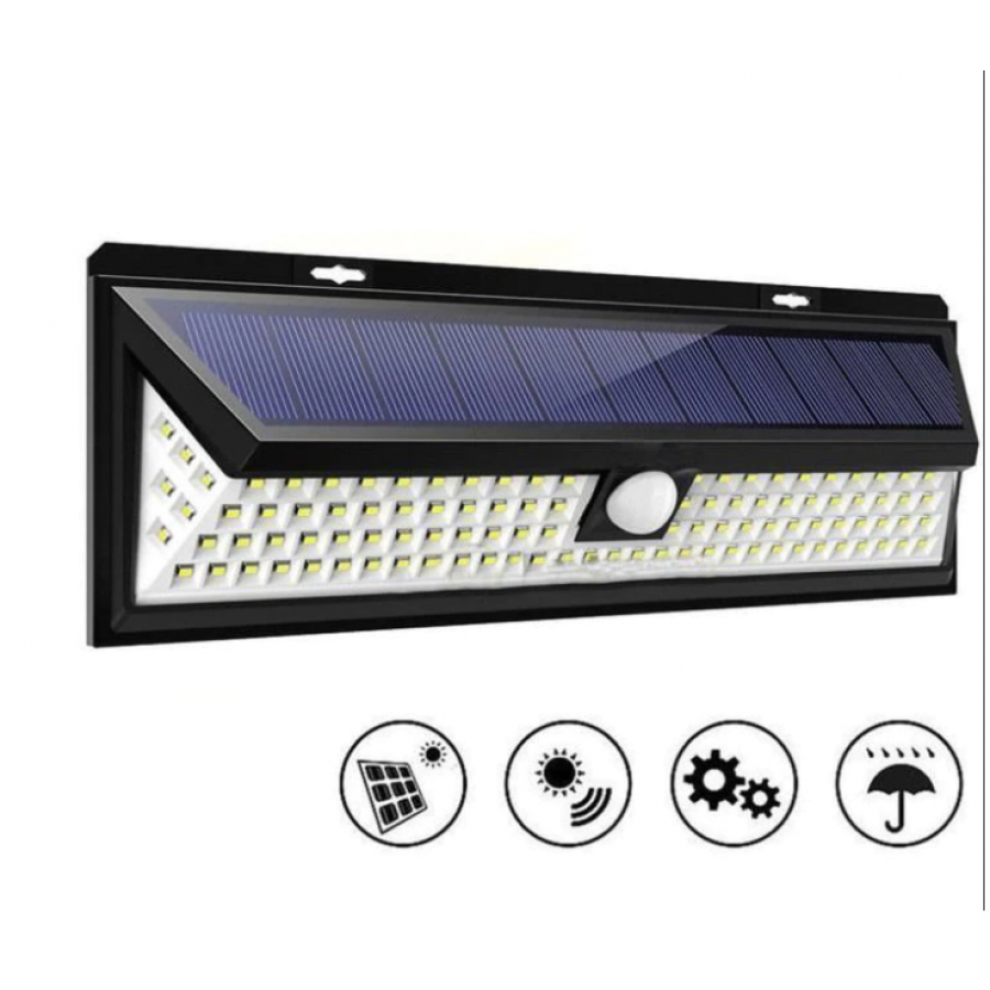 Aplica Solara De Perete Led118, 2200 Mah, Ip65 Pentru Exterior, Din Plastic Abs, Cu Senzor De Miscare, Cu Iluminare La 270 Grade, Negru / Alb