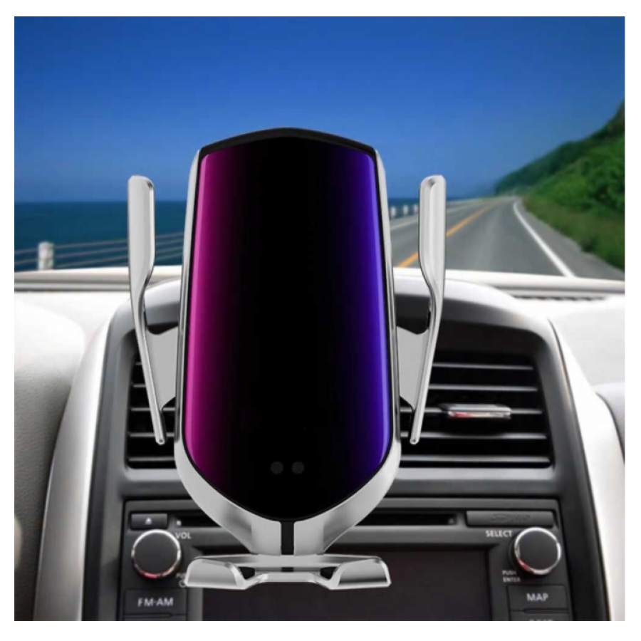 Incarcator Wireless Auto Universal, The Phone Closet, Cu Senzor Inteligent, Suport Smart Fast Charger 10w Clema Prindere Ventilatie Argintiu Silver