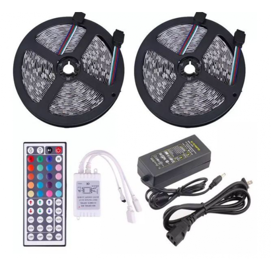 Kit Banda Klausstech Led, 10 Metri, Rgb, 5050, 60led/m , Transformator 5a, Telecomanda Ir 44 Taste, Alb