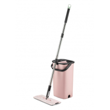 Mop KlaussTech Plat Pliabil Cu Galeata, Maner Reglabil De 100-130 Cm, Microfibra, Otel Inoxidabil, Roz
