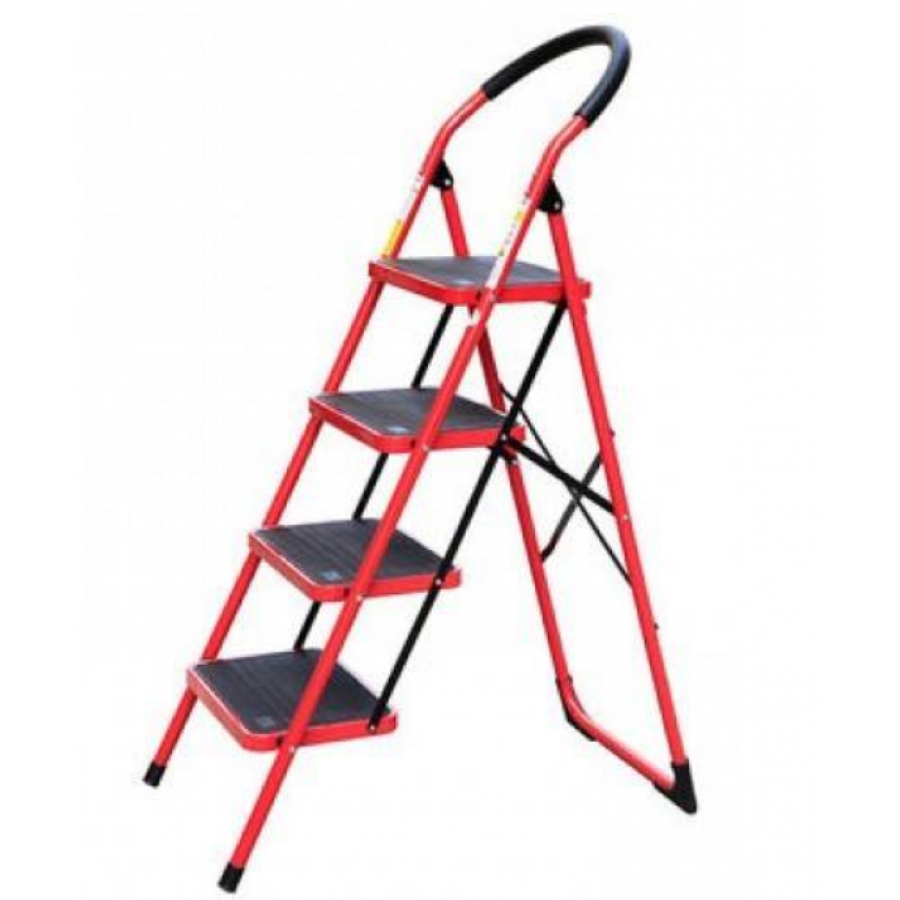 Set Scara Pliabila Metal, 4 Trepte Late, Max. 150 Kg, Rosu-negru