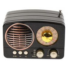 Radio Portabil cu Tuner FM, AUX, USB, Bluetooth, MicroSD, 2 W , Control volum, 14 x 8 x 11 cm, Retro, Negru