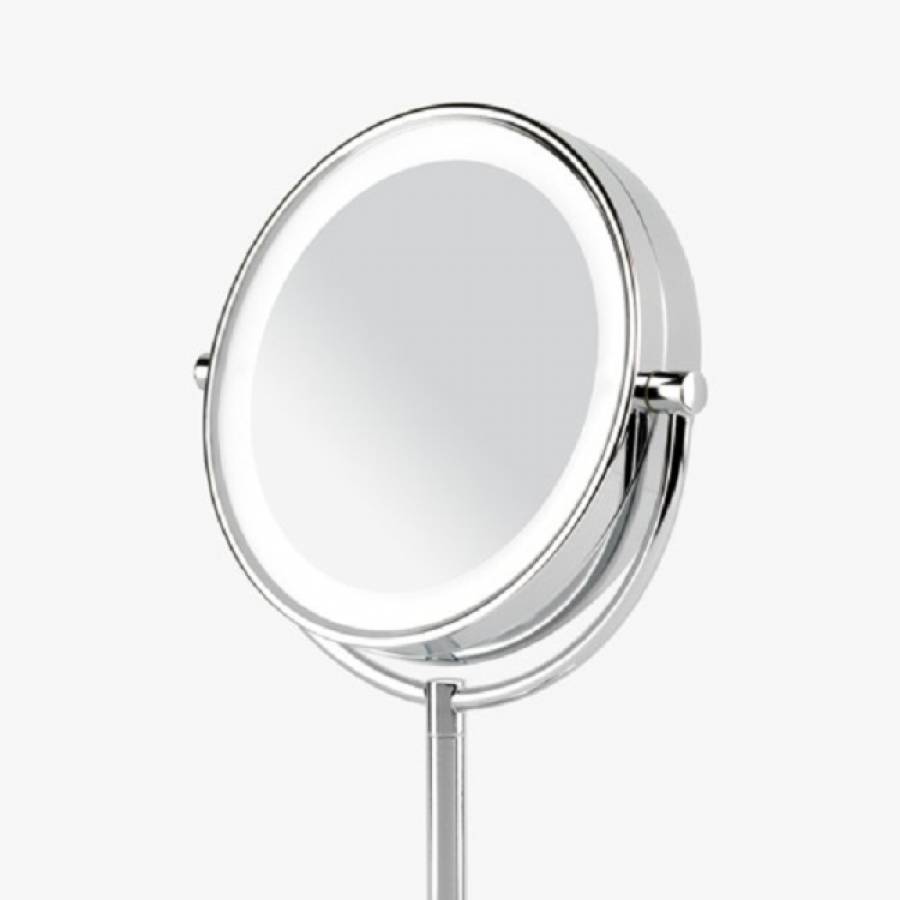 Oglinda Cosmetica Cu Lumina Led Si Lupa, Diametru 19 Cm, 2 Fete, Marire 10x, Unghi De Rotire 360Â°, Buton On/off, Argintiu