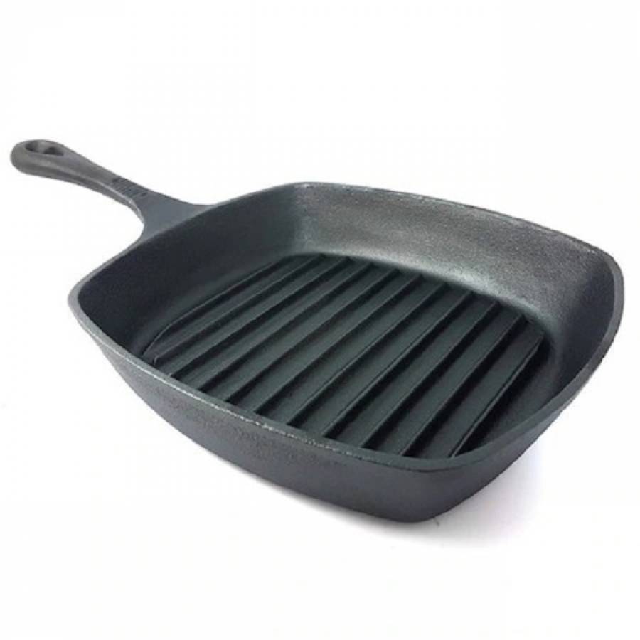 Tigaie Grill Din Fonta Pura Klausstech 26x5 Cm Compatibila Cu Toate Sursele De Caldura, Negru