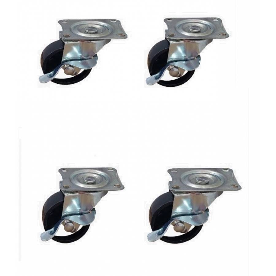 Set 4 roti pivotante KlaussTech, cu frana  , 40 mm, rosii, sarcina 40 kg/buc