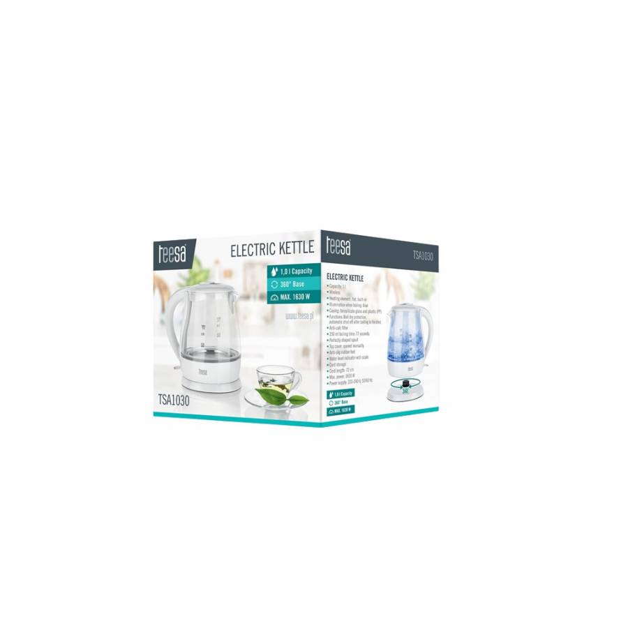 Fierbator Electric Cordless 1L, Teesa, Alb, 1630W