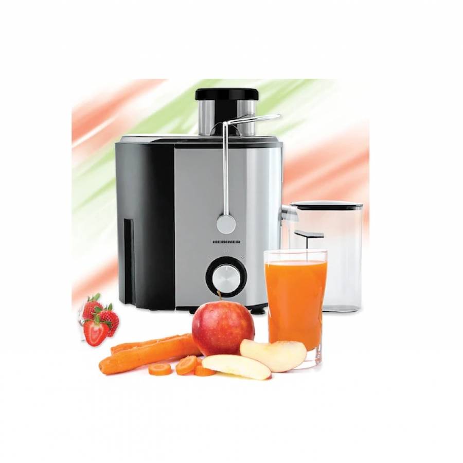 Storcator de fructe Heinner, 500W, Recipient pulpa 1.2l, Recipient suc 350 ml, 2 trepte de viteza, Inox