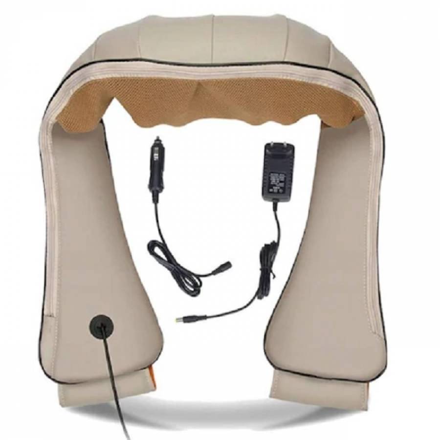 Aparat De Masaj Shiatsu,  KlaussTech,  Masaj 3d, Functie De Incalzire, 3 Niveluri De Intensitate, Piele Ecologica, Bej