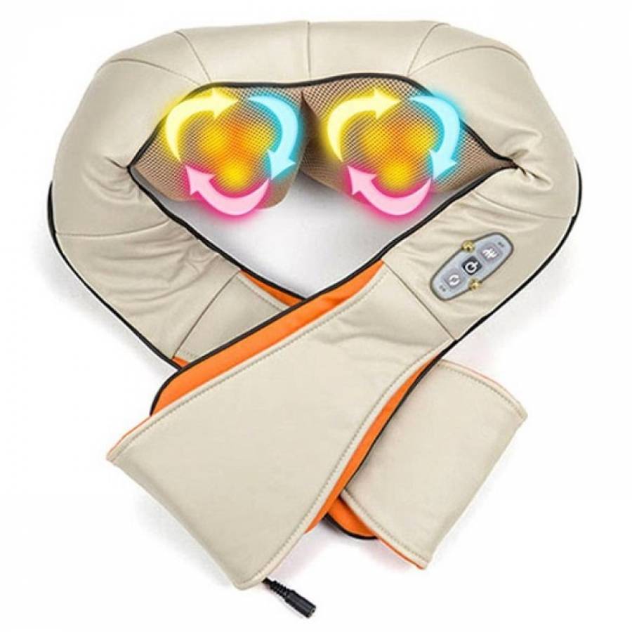 Aparat De Masaj Shiatsu,  KlaussTech,  Masaj 3d, Functie De Incalzire, 3 Niveluri De Intensitate, Piele Ecologica, Bej