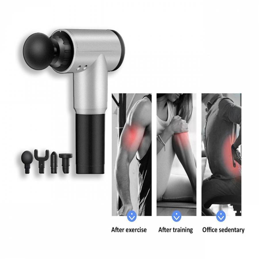 Pistol De Masaj,  Cu Vibratii Musculare, Terapie De Relaxare , KlaussTech, Argintiu