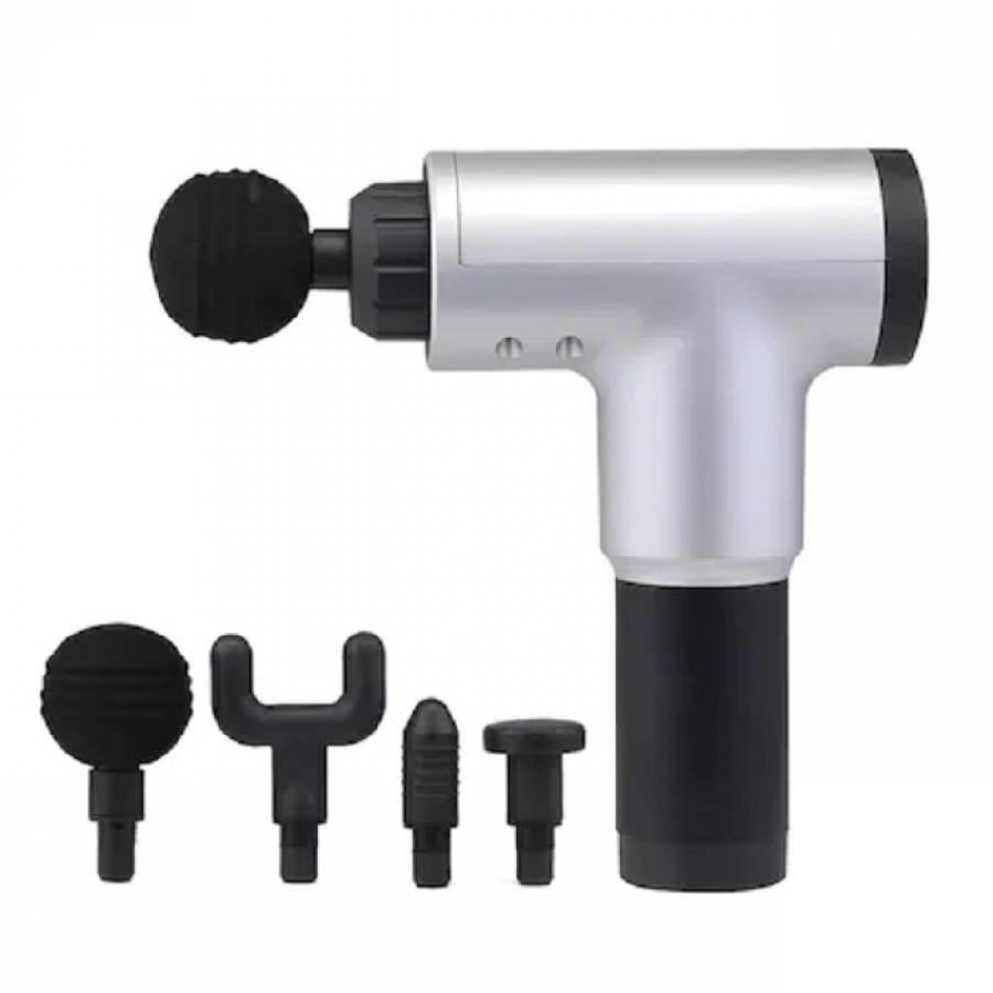 Aparat De Masaj Profesional KlaussTech, Pentru Relaxarea Muschilor, Imbunatateste Circulatia, Imbunatateste Sanatatea Tesutului Moale, 6 Trepte De Viteze, 4 Capete De Schimb, 2600 Mah,  Argintiu/negru