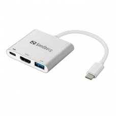 Hub  USB Tip C, Cu 3 Porturi, 1 x HDMI, 1 X USB 3.0, 1 X USB Tip C,  Sandberg 136-00, Alb