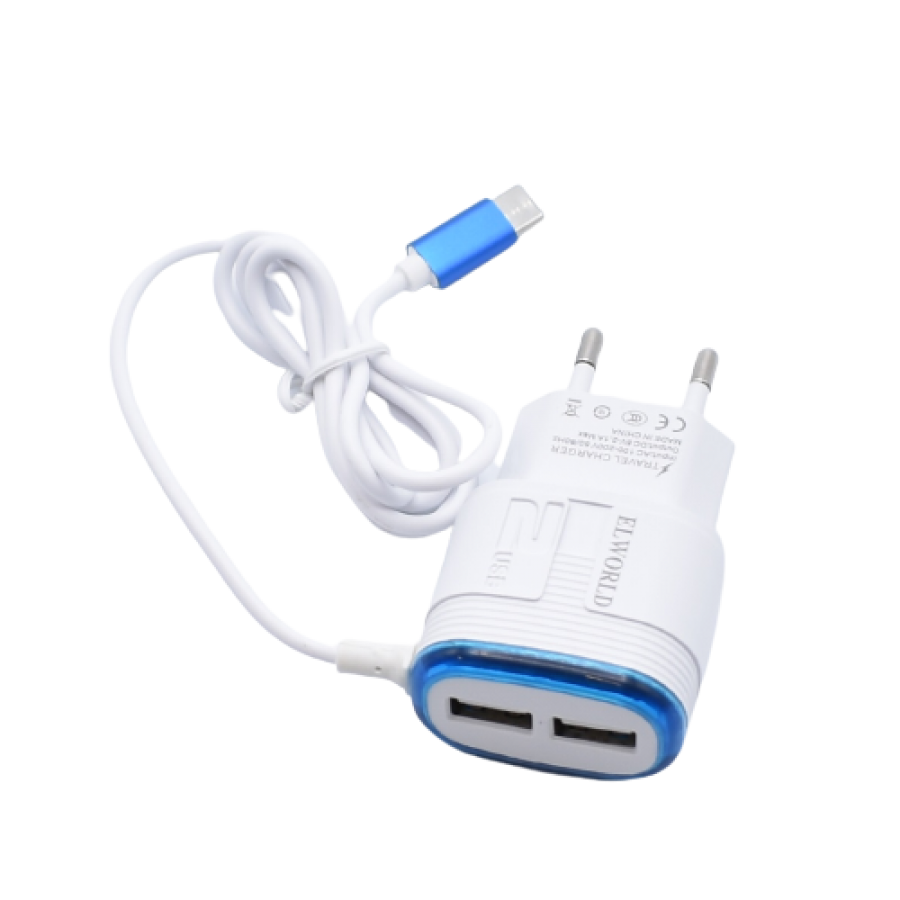 Incarcator Retea, Klausstech, Fast Charging, 2xusb, Typec, 5-v, 2.1a, Ac 127/220v /60hz , Rezistent, Alb/albastru