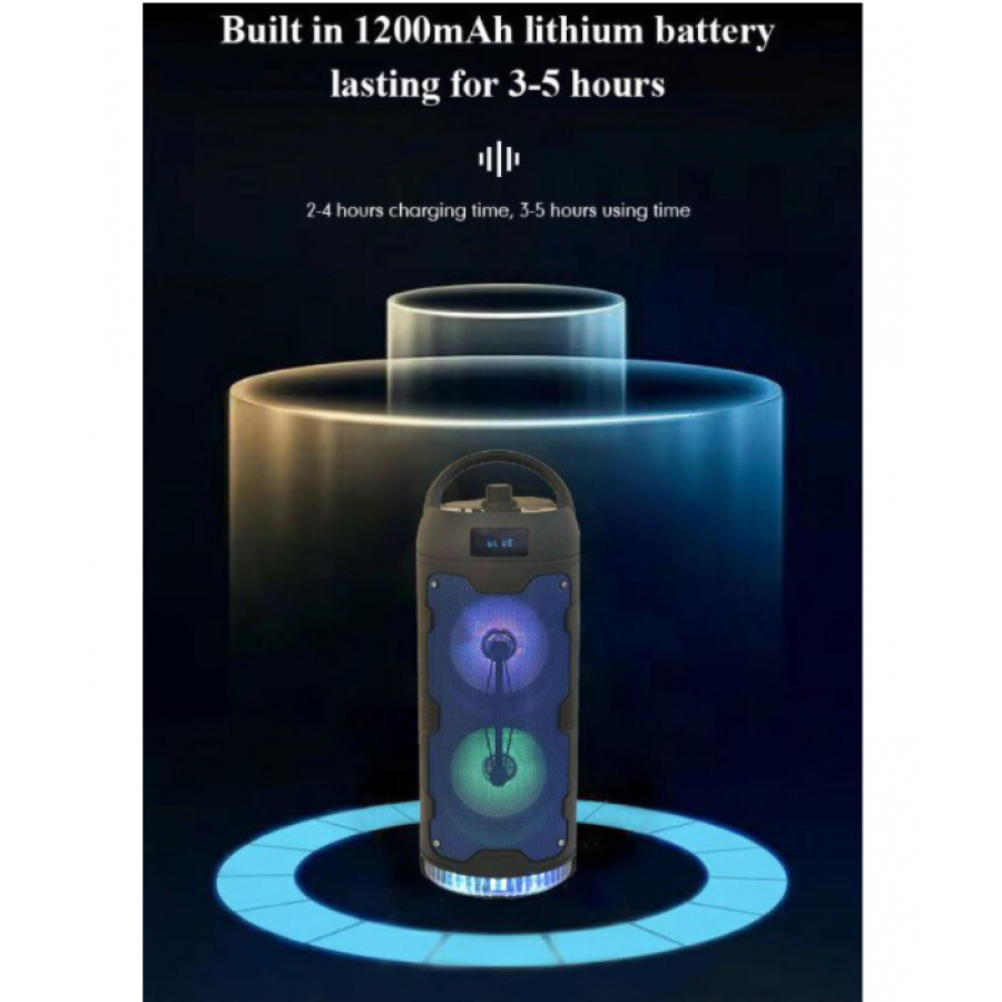 Boxa KlaussTech Audio de 10 W, Bluetooth 5.0, 1200mAH, USB, MIC IN, Lumini LED, AUX IN, FM, Negru