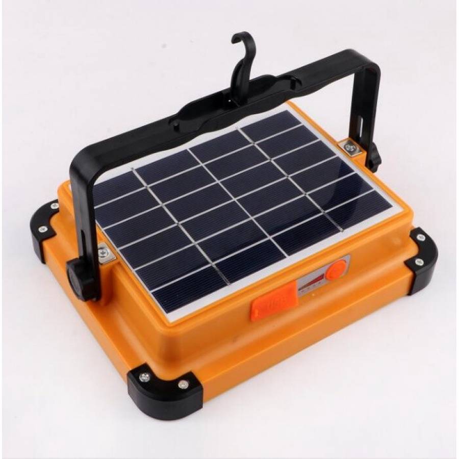 Proiector Solar LED KlaussTech cu Panou Solar, Waterproof IP66, 300 W, 8000 lm, Iesire USB, Modern, Galben