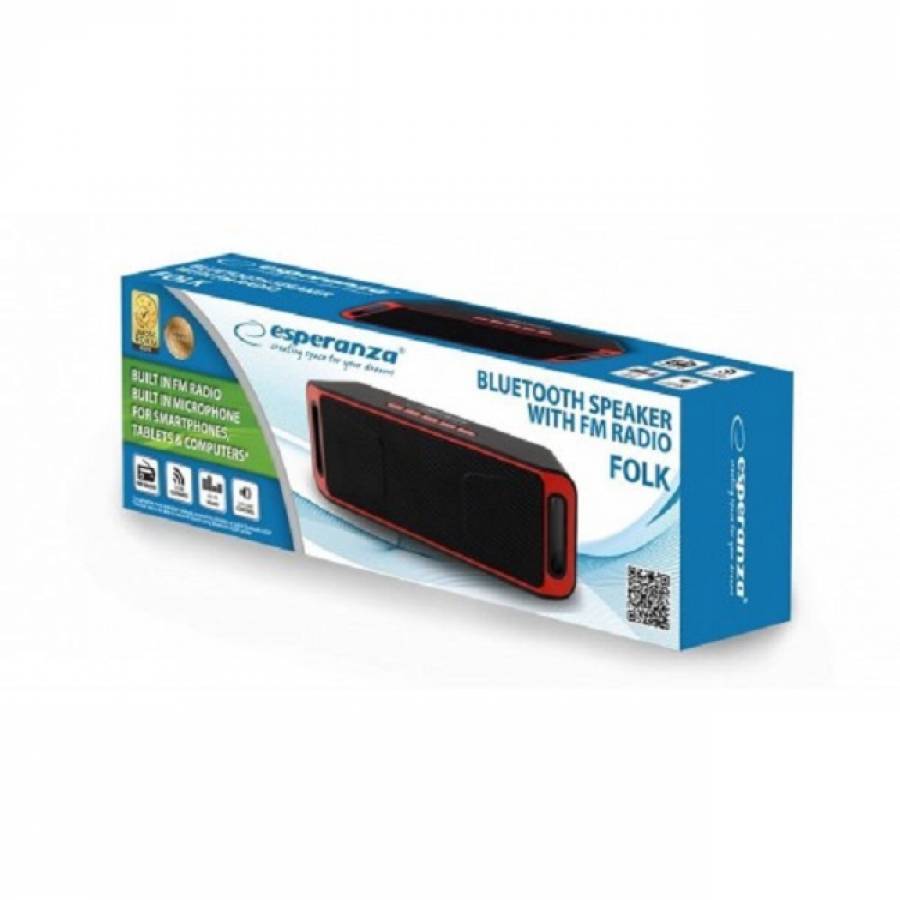Boxa Portabila Esperanza, Conectivitate Bluetooth 4.1, Aux In, Port Usb, Slot Sd Card, Radio Fm, Acumulator Reincarcabil 800 Mah, Raspuns In Frecventa 28 Hz - 16 Khz, Negru&rosu