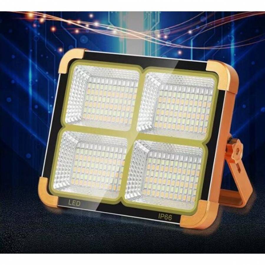 Proiector Solar LED KlaussTech cu Panou Solar, Waterproof IP66, 300 W, 8000 lm, Iesire USB, Modern, Galben