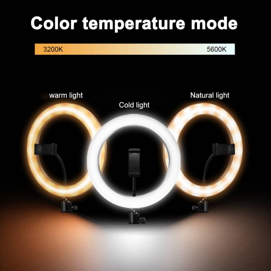 Lampa Circulara Profesionala KlaussTech, 10 inch, Cu Trepied, LED, Usor de Folosit, Usor de Instalat, Lumina Puternica, Destinat pentru Fotografii Profesionale, Negru