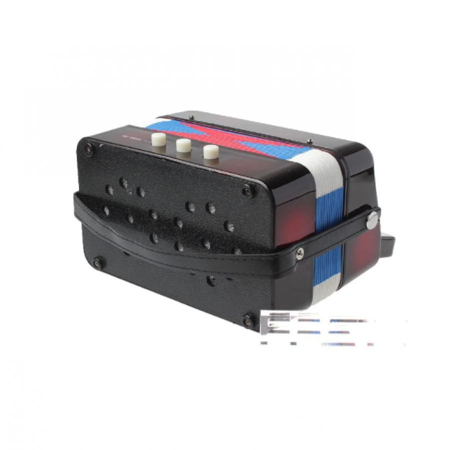 Acordeon pentru copii cu 14 tonuri, 7 clape si 3 basi, Curele de prindere, 17 x 10 x 17 cm, Multicolor