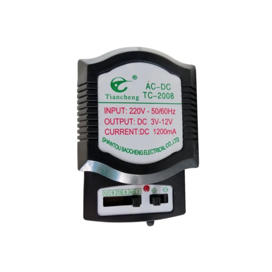 Alimentator Universal reglabil, 3 V - 12 V, Alimentare AC 220 V, DC 1200 mA, 2 x Mufe DC, 1 x Jack 3,5 mm, 1 x Jack stereo 3,5 mm, Negru