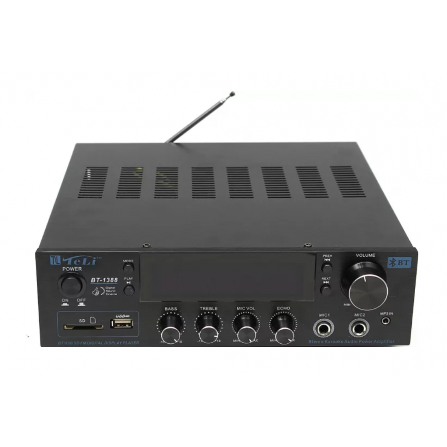 Amplificator Stereo Klausstech 2.0 cu Bluetooth, Telecomanda, USB, Cad SD, 2 x 400 W, 4Ω - 16Ω, Radio FM, Negru