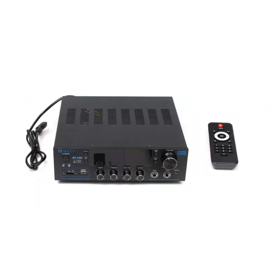Amplificator Stereo Klausstech 2.0 cu Bluetooth, Telecomanda, USB, Cad SD, 2 x 400 W, 4Ω - 16Ω, Radio FM, Negru