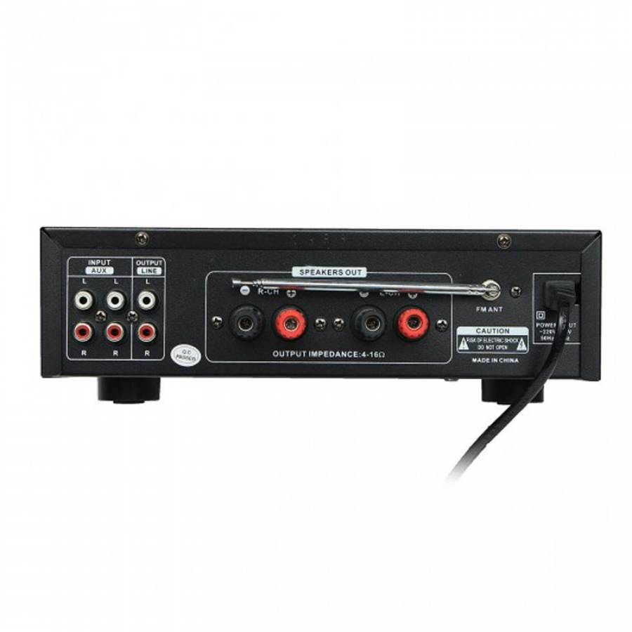 Amplificator Stereo Klausstech 2.0 cu Bluetooth, Telecomanda, USB, Cad SD, 2 x 400 W, 4Ω - 16Ω, Radio FM, Negru