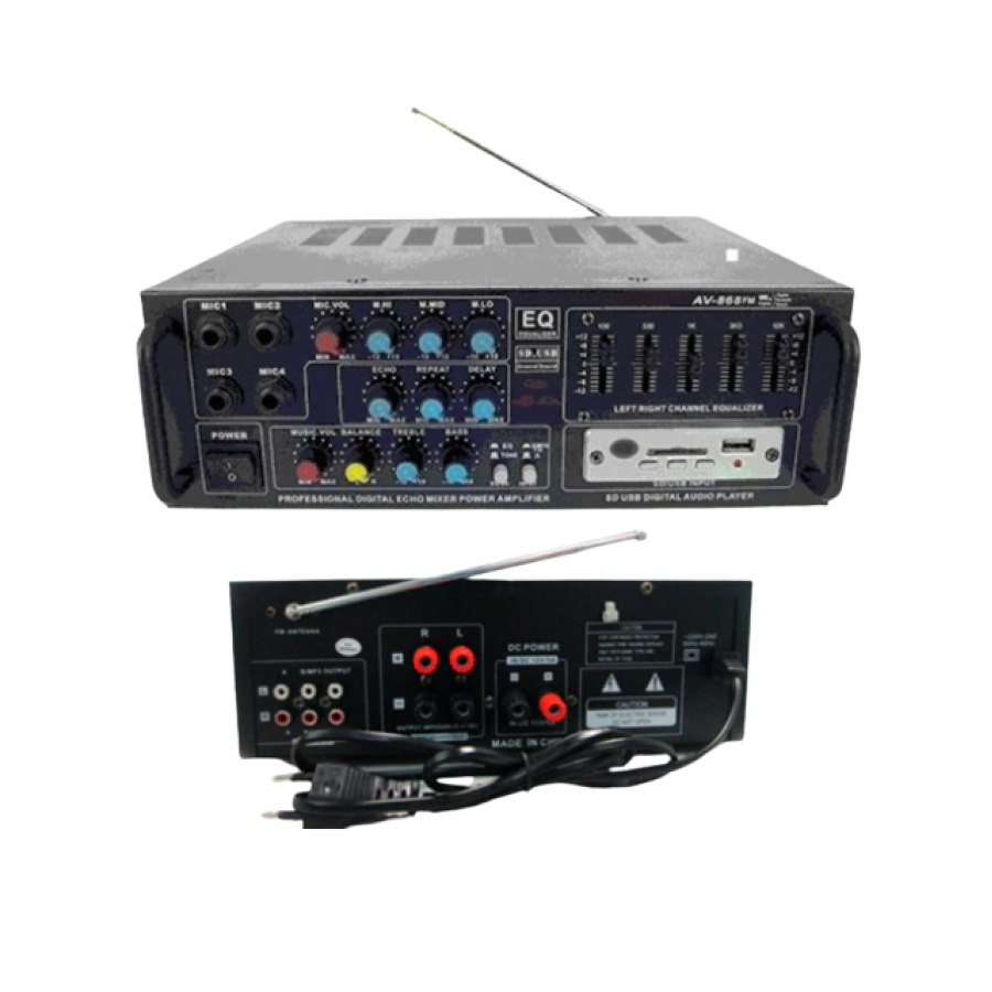 Amplificator Klausstech de Boxe Karaoke, 2 x 400 W, Intrare USB si SD, Radio FM, Telecomanda, 4-16 ohm, 20 Hz-20 KHz, Modern, Negru