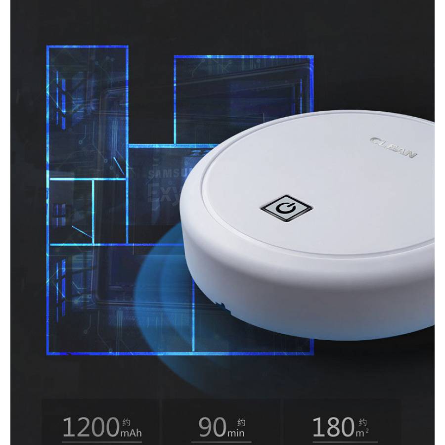 Aspirator robot KlaussTech pentru podea, 1 l, Autonomie 90 min, Incarcare 3 h, Acumulator 1200 mAH, Incarcare USB, 1 W, Alb