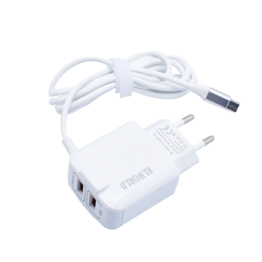 Incarcator Retea, Klausstech, Fast Charging, 2xusb, Microusb,  5-v, 3.1a, Flexibil, Cauciucat, Rezistent, Alb