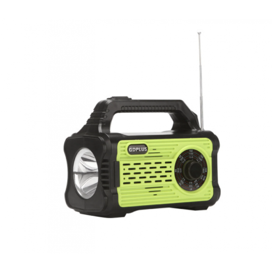 Sistem Solar de Iluminat cu 4 Becuri LED, USB, Radio FM, Bluetooth, Panou Solar, Acumulator, 7W, Operare 12 - 24 h, Negru/Verde