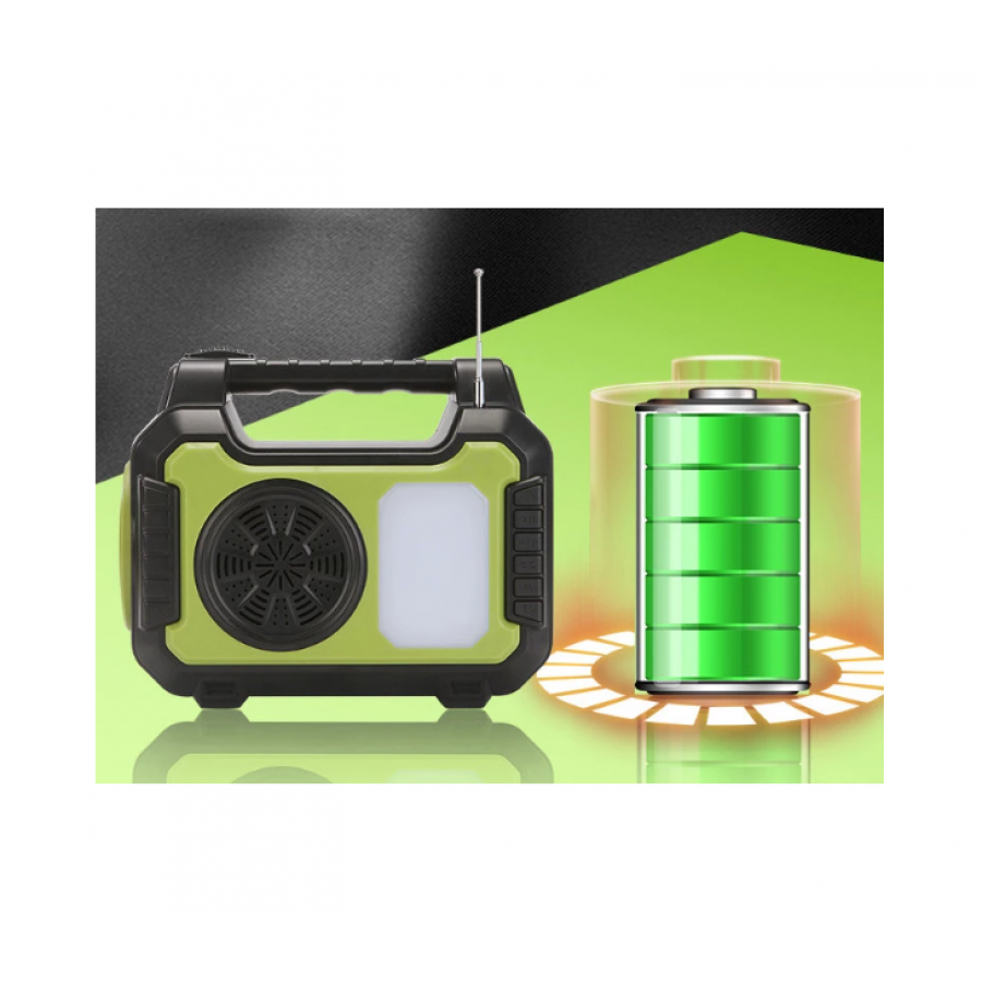 Sistem Solar de Iluminat cu 4 Becuri LED, USB, Radio FM, Bluetooth, Panou Solar, Acumulator, 7W, Operare 12 - 24 h, Negru/Verde