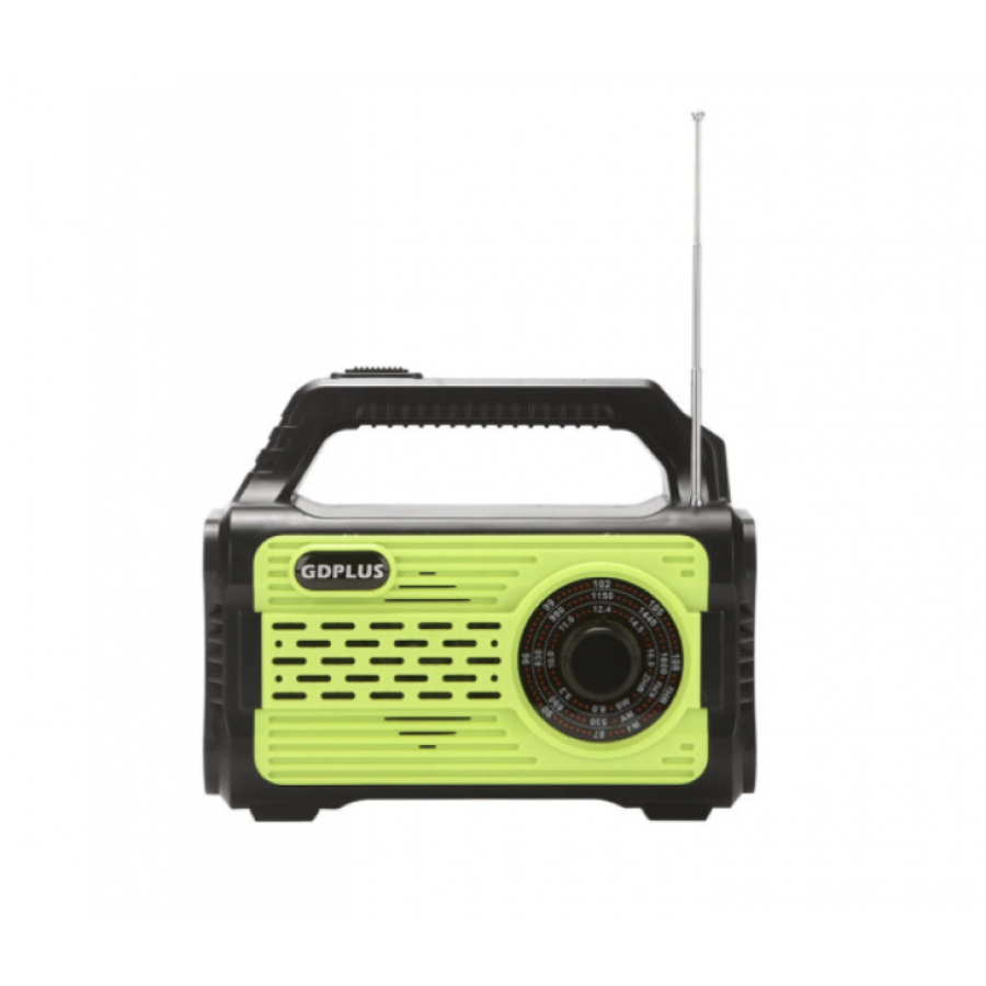 Sistem Solar de Iluminat cu 4 Becuri LED, USB, Radio FM, Bluetooth, Panou Solar, Acumulator, 7W, Operare 12 - 24 h, Negru/Verde