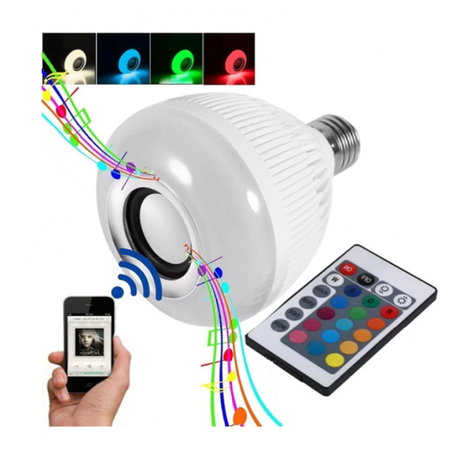 Bec Smart Bluetooth KlaussTech LED, Cu Difuzor, 12 W, Cu telecomanda, 7 Culori, Modern, Alb