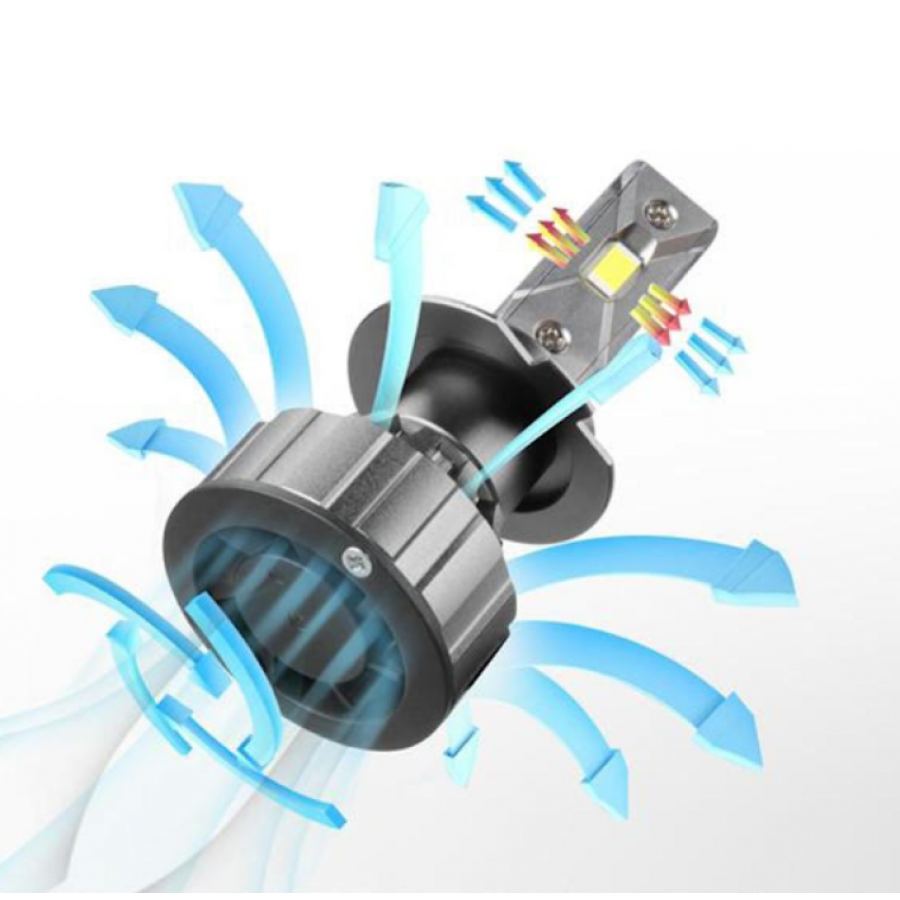 Set de 2 Becuri Auto LED H7, 120 W, 12000 lm, 6000 k, DC 9 - 32 V, 77 x 35 x 27,5 mm, 30000 h, Aluminiu, Negru