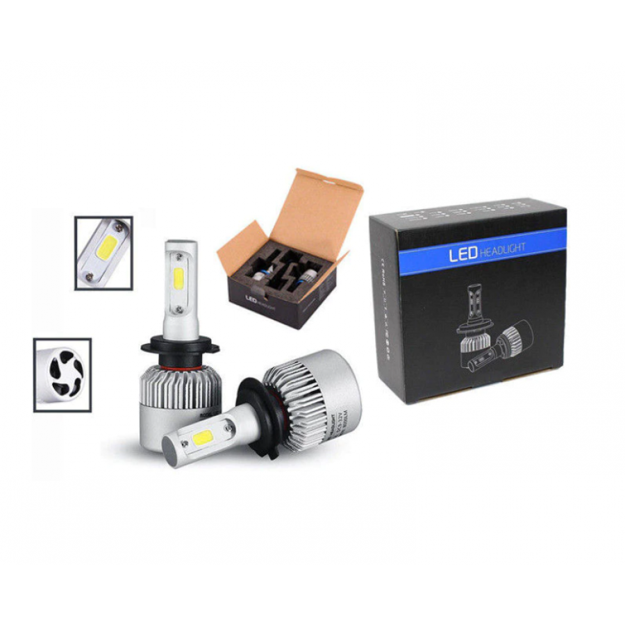 Set KlaussTech de 2 becuri LED H7, 2 x 36 W, 16000 lm, 12 - 24 V, Aluminiu, IP65, 6500 K, Argintiu