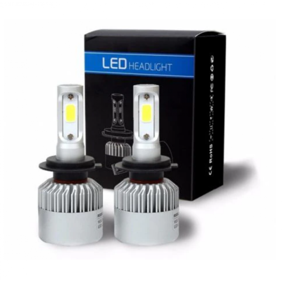 Set KlaussTech de 2 becuri LED H7, 2 x 36 W, 16000 lm, 12 - 24 V, Aluminiu, IP65, 6500 K, Argintiu