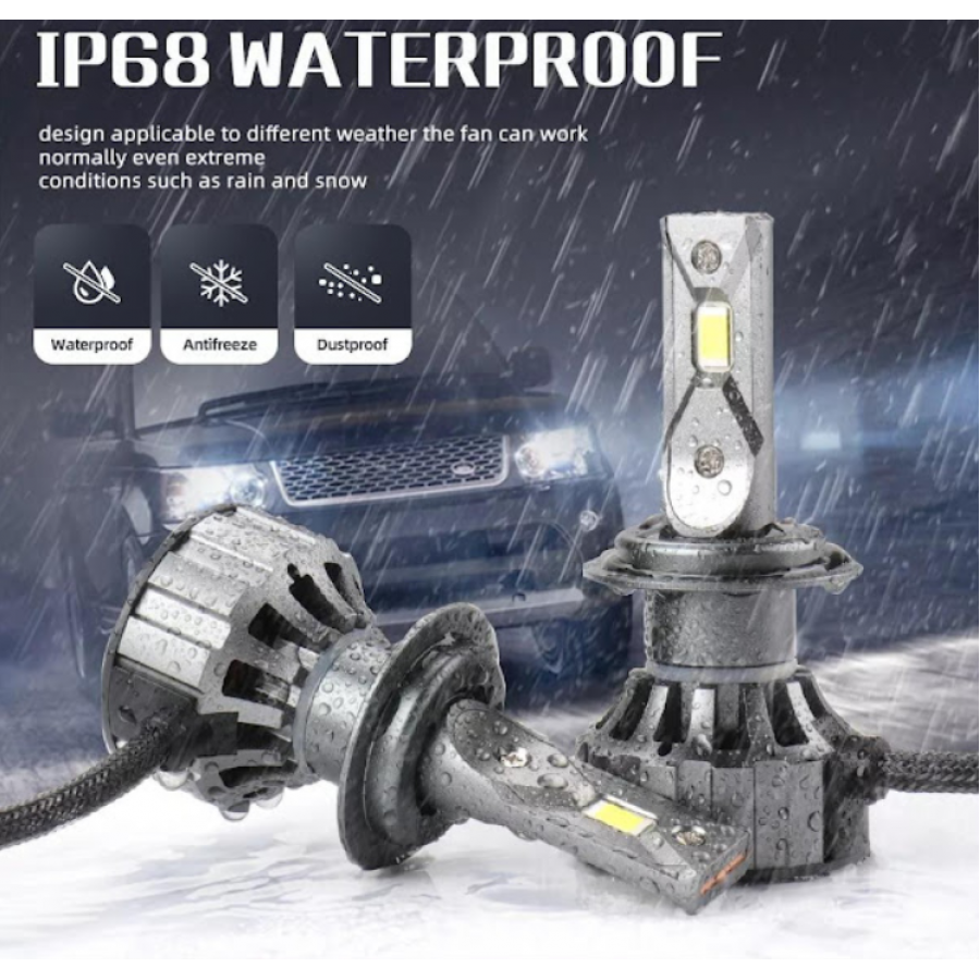 Set de 2 Becuri Auto LED H7, 120 W, 12000 lm, 6000 k, DC 9 - 32 V, 77 x 35 x 27,5 mm, 30000 h, Aluminiu, Negru