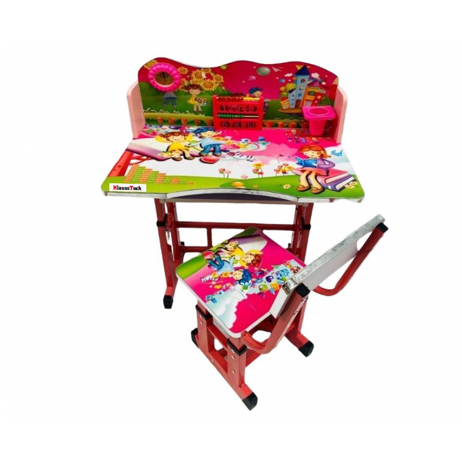 Set KlaussTech de Birou cu Scaun, Pentru fete, Cadru Metalic si Lemn, Birou 69x45x62 cm, Scaun 30x33x60 cm, Structura metalica, Blat MDF, Roz