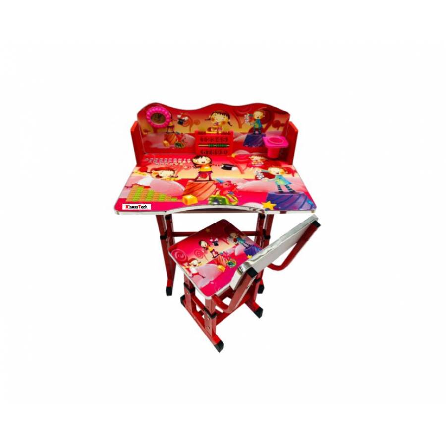 Birou KlaussTech cu scaun pentru copii, Cadru Metalic si Lemn, Birou 69x45x62 cm, Scaun 30x33x60 cm, Sarcina maxima 20 kg, Roz