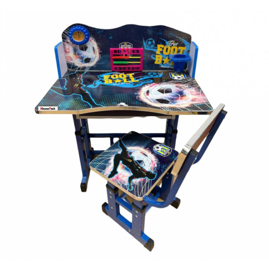 Birou cu Scaun KlaussTech pentru copii, Cadru din Metal si Lemn, Reglabile, Birou 69x45x62 cm, Scaun  30x33x60 cm, Albastru