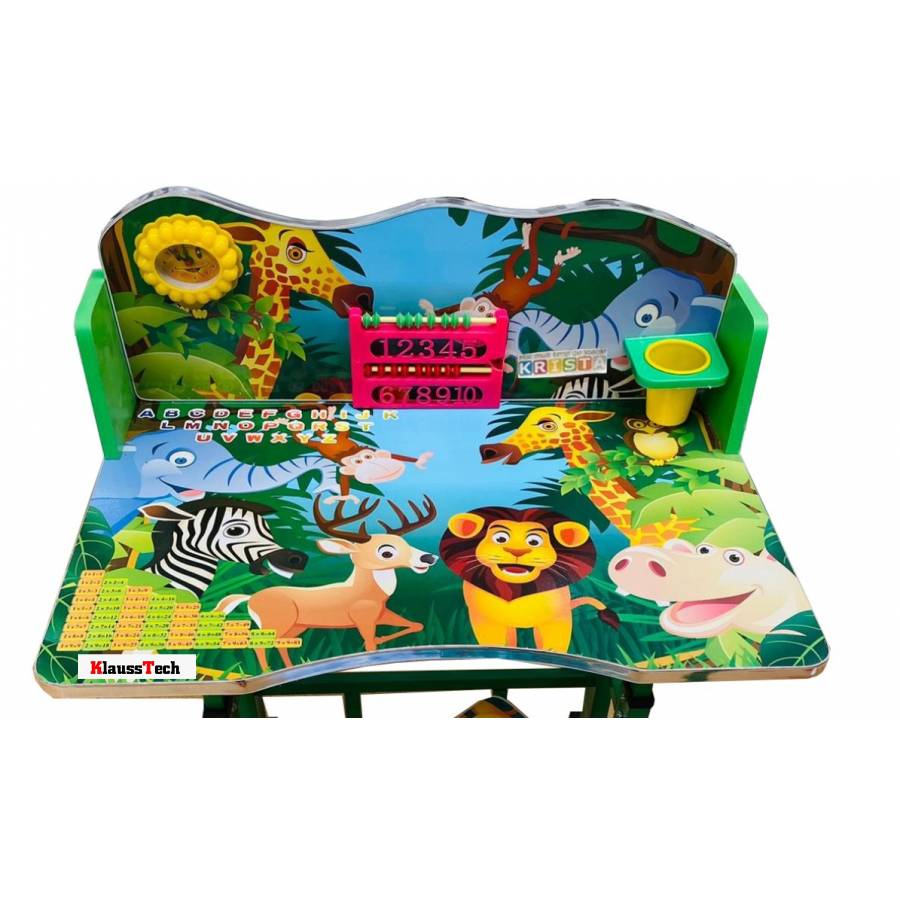 Birou KlaussTech cu Scaun pentru copii, Reglabile, Metal si Lemn, Birou 69x45x62 cm, Scaun 30x33x60 cm, Sarcina maxima 20 kg, Verde