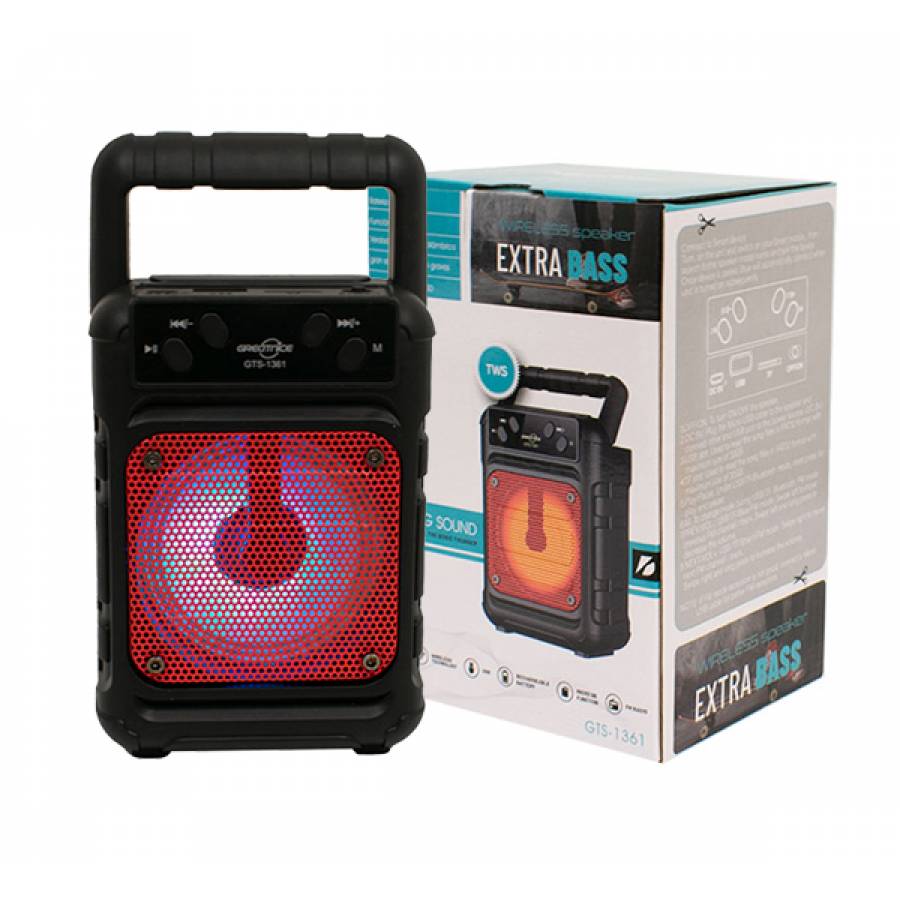 Boxa Portabila cu MP3, TF/USB, Bluetooth, Radio FM, 1200 mAH, Control volum, Incarcare 2 ore, 5 W, Maner, Negru