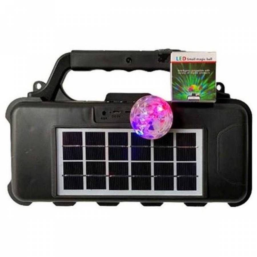 Boxa Portabila cu Panou solar, Bluetooth si USB, FM, 1500 mAH, ABS si PC, AUX, Reincarcabila, Negru