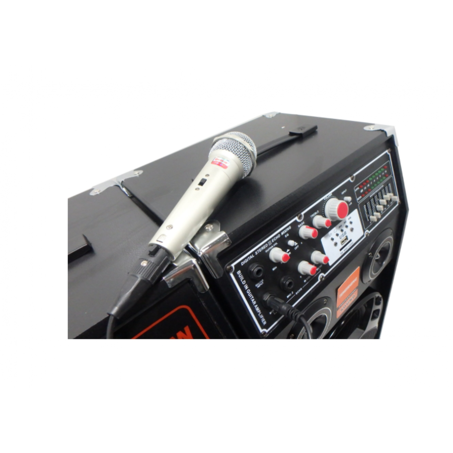 Boxe Active Cu Statie Profesionale Mp-284-karaoke/usb-bt 240 Watt , 1 Microfon + Cadou Modulator Fm Bluetooth , Usb , Card Microsd , Ecran Rosu Lcd , Incarcare Telefon