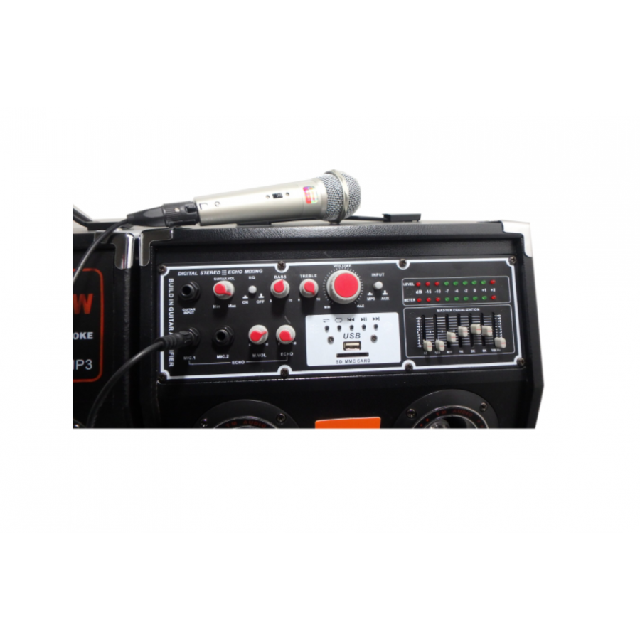 Boxe Active Cu Statie Profesionale Mp-284-karaoke/usb-bt 240 Watt , 1 Microfon + Cadou Modulator Fm Bluetooth , Usb , Card Microsd , Ecran Rosu Lcd , Incarcare Telefon