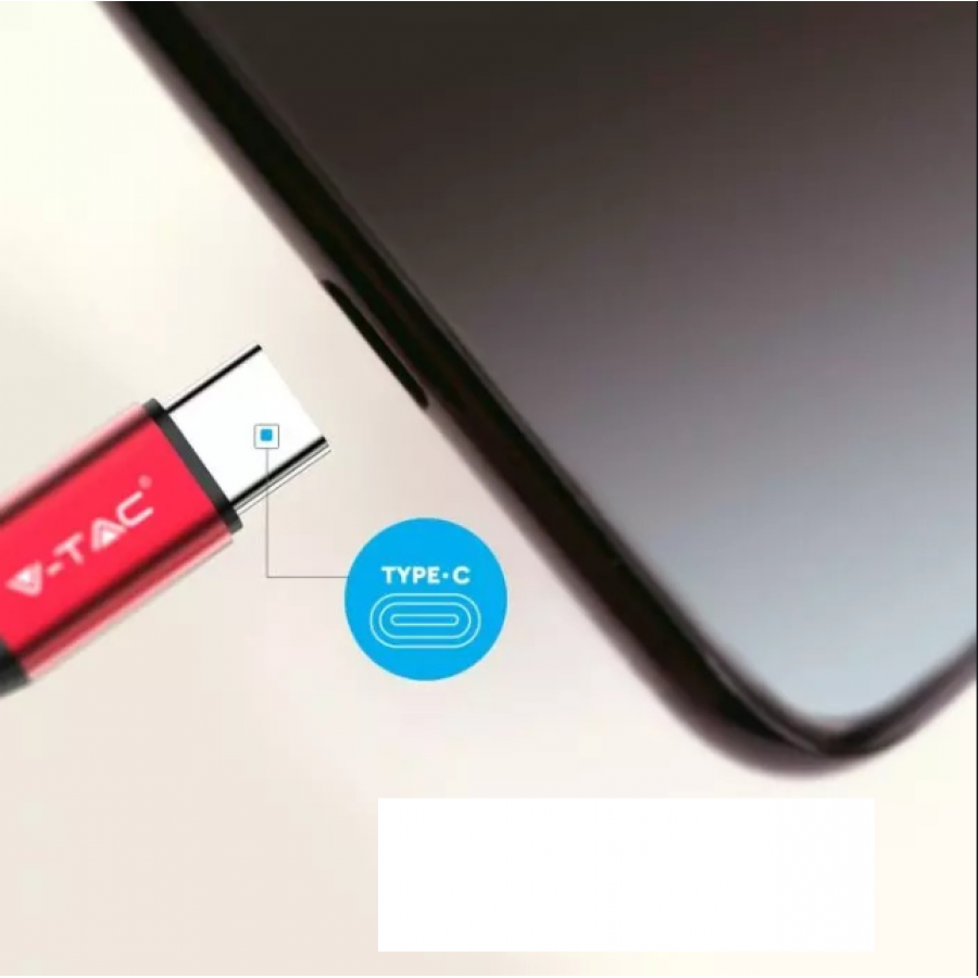 Cablu de date si incarcare, Lungime 1 m, Conector 1 USB 2.0, Conector 2 USB C, 2.4 A, Rosu