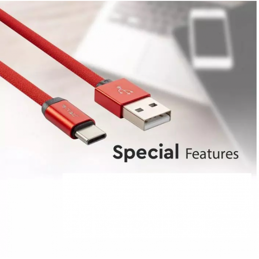 Cablu de date si incarcare, Lungime 1 m, Conector 1 USB 2.0, Conector 2 USB C, 2.4 A, Rosu