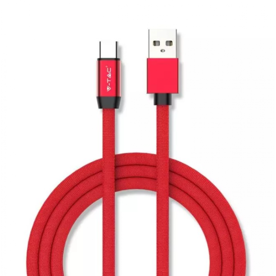 Cablu de date si incarcare, Lungime 1 m, Conector 1 USB 2.0, Conector 2 USB C, 2.4 A, Rosu